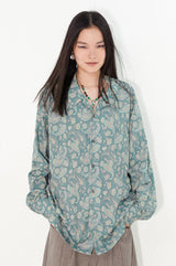 レトロスタイルのカシューフラワーキューバカラーストレート長袖花柄シャツ