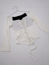 リボンコルセットオフショルダーTシャツ