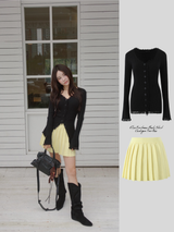 Elise Knitwear Pleats Skirt Cardigan Two-Piece
