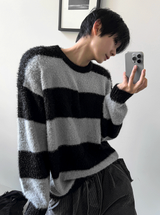 ブラック&グレーアンゴラモヘアニット
