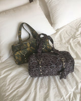 Bande Camo Leopard Stud Baguette Shoulder Bag