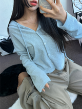 SEMI SEE THROUGH BOUCLE HOODIE CARDIGAN 🩵🩶🖤🧸4COLOR