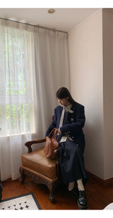Renee Navy No Collar Round Half Coat