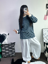 STRIPE OVER BOXY BOYFRIEND ロングスリーブTシャツ ❤💚🩵🧸4COLOR
