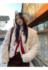 Beads Burton No Collar Round Fur Jacket