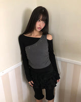 リンシュスタッドカラーブロックレイヤード長袖Tシャツ