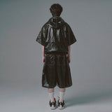 グロッシー フェイクレザー ワイド ショーツ ブラック