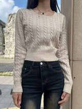 Unbutton slit square neck twist long sleeve knit (7 colors)