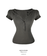 Soft Rib Button Top (4color)