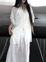 crinkle sheer overfit shirt (2color)