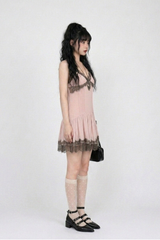 PINKBOM BLUSH LACE MINI DRESS