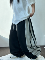 SILVER🩶🤍TWO LINE TRACK BALLOON WIDE PANTS 🖤🩶2COLOR