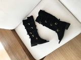 Open toe suede buckle boots