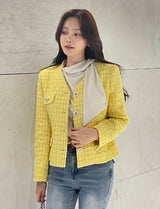 Bowl Check V-Neck Pearl Tweed Jacket