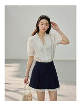 High-Waisted Lace Trim Slim H-Line Mini Skirt