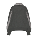 Fur Trim Jersey Zip-up / Charcoal