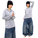 ベーシックヘンリーネックフード付き長袖Tシャツ
