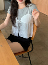 Chiffon Flare Heart Layered Bustier Blouse (2color)