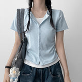 Spandex Layered Loose Fit Short-Sleeved Cardigan Short-Sleeved T-Shirt (5 colors)