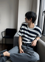 バロンケーブルストライプ半袖ニット