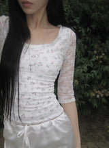 Web Flower Lace Slim Three Quarter T-shirt