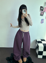 フリース/ストリング❤ベーシックルーズワイドロングパンツ 💜💙💚🤍4カラー