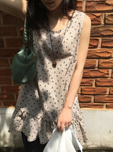 Haril Leaf Shirring Layered Sleeveless Blouse Midi One Piece