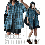 [High quality!] Hugh Linen Checkered Hooded Short Sleeve Shirt (3 colors)
