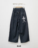 Cross Printing Denim Pants