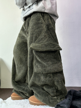 TEDDY BABY 🤎🐻🧸 OVER CARGO STRING FUR PANTS 💚🤎🖤🧡4COLOR