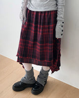 Treel Vintage Check Layered Midi Skirt