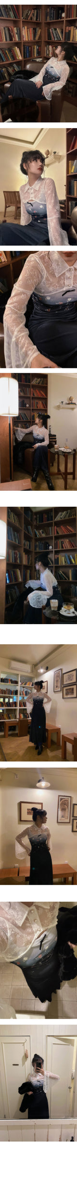 LACE LAYERED CROP BLOUSE (WHITE )