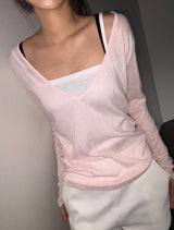 City Girl Sheer Deep V-Neck Knit Top 8color
