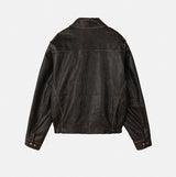Pond cut washing two-way leather jacket