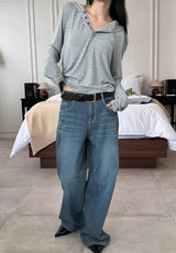 Wide stripe denim pants(2color)