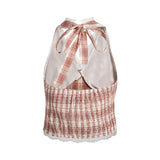 Rosy Check Lace Halter Top 231776629