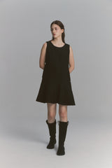 Back Ribbon Tweed Dress Black