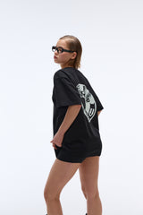 EEERRR レコードアートワークダメージウォッシングTシャツ (ブラック)