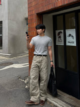 Twill curved wide cargo pants