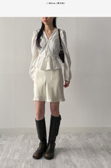 Cello V-Neck Shirred Blouse