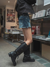 ロウイウォッシングカッティングデニムショーツ -グランジ