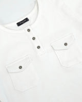 Pocket Henley Neck Ribbed Long Sleeve White