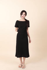 オフショルダースリットロングワンピース Black