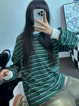 STRIPE OVER BOXY BOYFRIEND ロングスリーブTシャツ ❤💚🩵🧸4COLOR