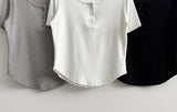 Waddoo hem round button short sleeve tee