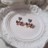 [CHUU Piercing] Heart Crystal and Ribbon Piercing - Rosegold