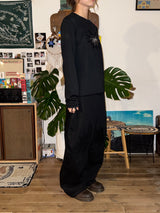  Wildflower Appliqué Pants _ Black&Purple