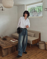 Side pin tuck balloon wide denim