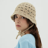 VA Curved Oval Metal Knit Punching Bucket Hat / Beige