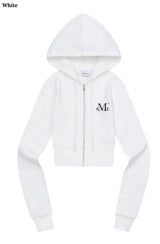 ジニューセットアップスリムフィットクロップフードジップアップ (3Color)
